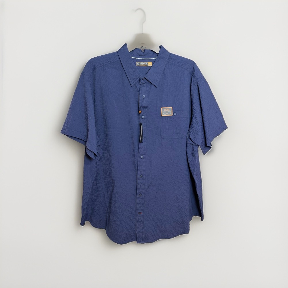 Cremieux Performance Shirt Mens 4XB Navy Seersucker Short Sleeve Button NWT F206